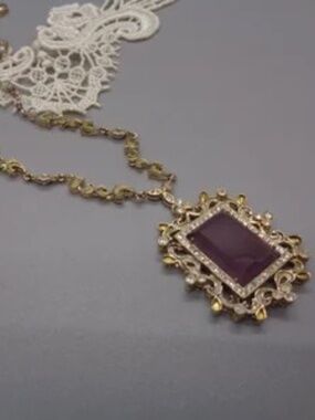 Vintage Choker Chain with Pendant Delicate Chain with Beads, Rhinestones